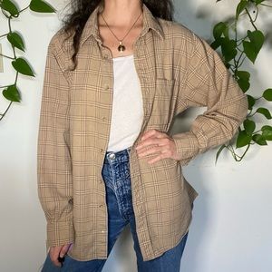 🌹 SOLD 🌹 Covington 🍂 Tan Plaid Flannel Button Down Shirt Size L